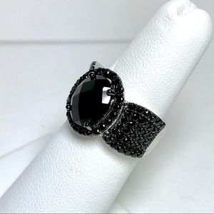 Black Spinel Sterling Silver Halo Ring Size 5